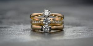 Three diamond rings stacked on one another