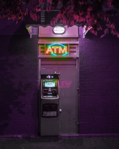 ATM lit up at night